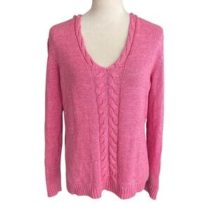 Tommy Bahama Cotton Linen Pink Hoodie Sweater Women Size M Cozy Preppy Y2K Knit